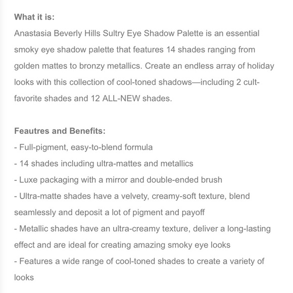 NIB - ANASTASIA SULTRY Eyeshadow Palette - Picture 15 of 16